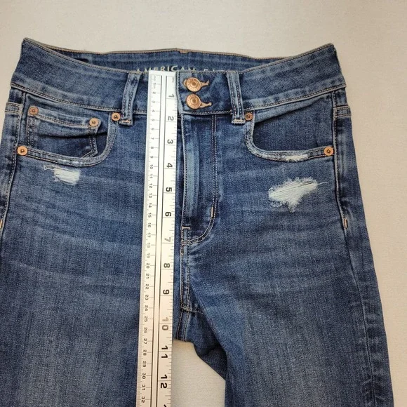 American Eagle Jeans Womens 4 Short Artist Flare High Rise Ripped Raw Hem Denim - Picture 8 of 11